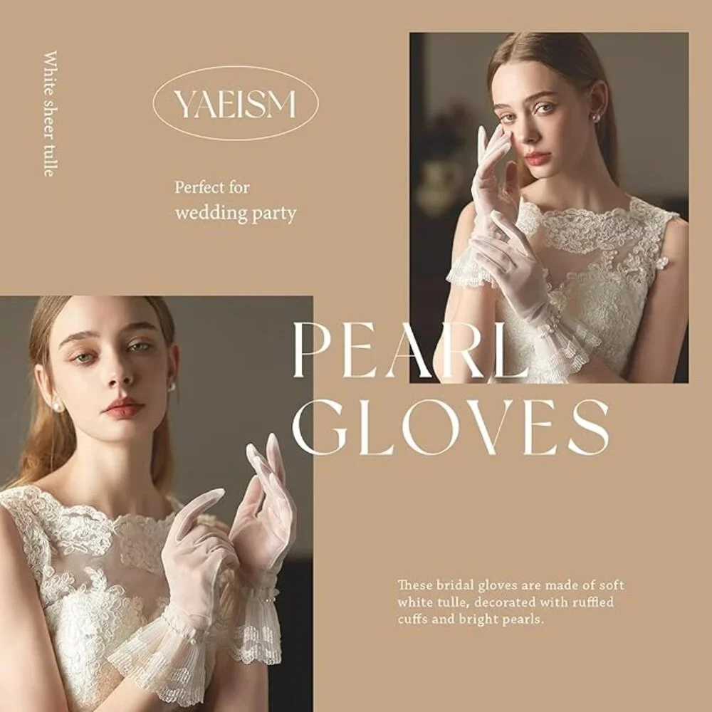 White Black Mesh Lace Ruffled Gloves